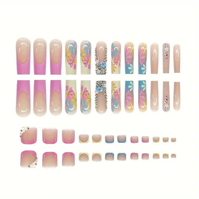 Vibrant Floral Press-On Nail Art Stornfield