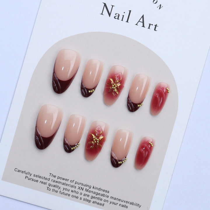 Artistic Press-On Nail Set with Elegant Floral Design