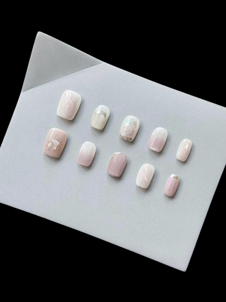 Press-On Nail Art Set with Elegant Marble and Glitter Accents