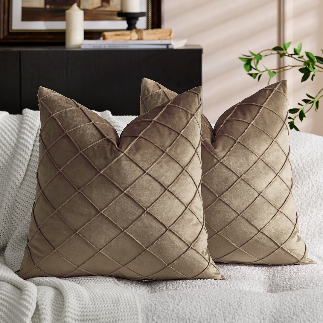 Quilted Diamond Velvet Throw Pillow Cover with Hidden Zipper and Plush Insert Support