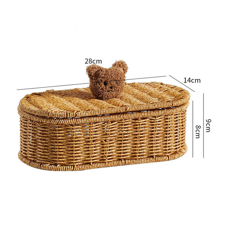 Decorative Woven Storage Box with Cute Bear Lid Stornfield