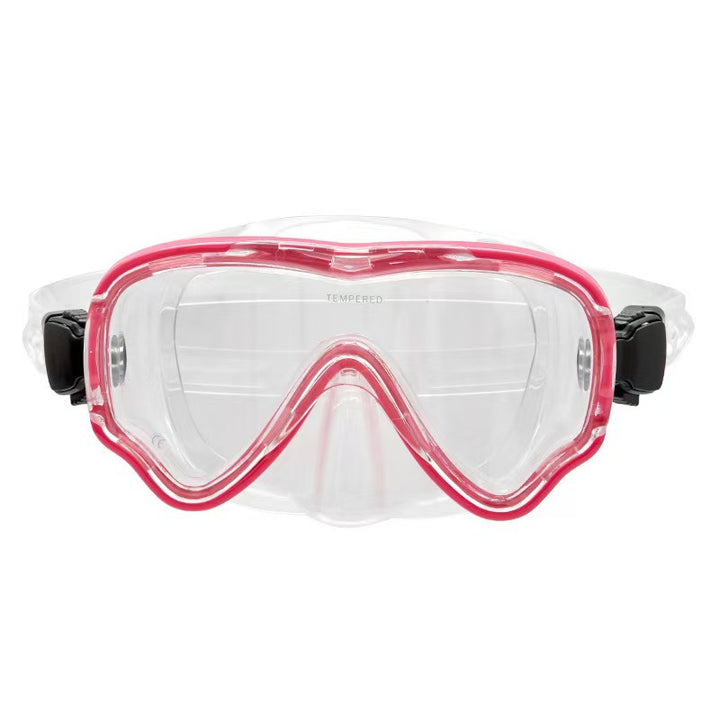Diving mask with curved field of view and flexible silicone frame Stornfield