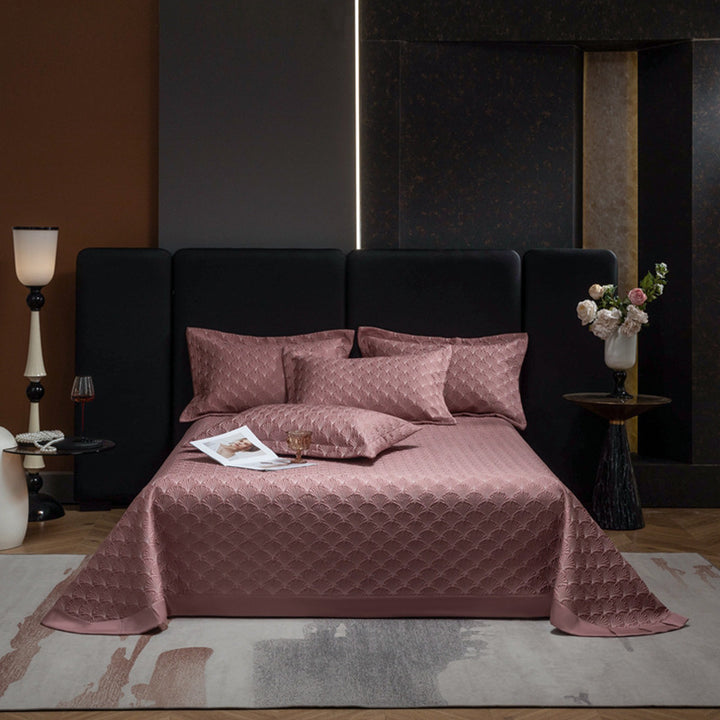 Quilted Jacquard Satin-Feel Bedspread Set with Matching Pillow Shams
