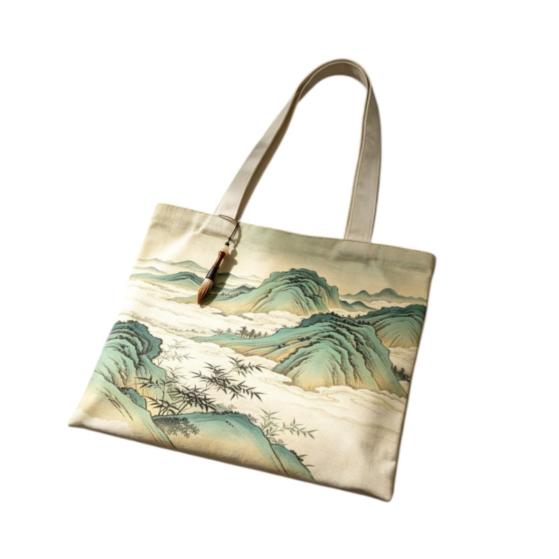 Artistic Landscape Print Canvas Tote Bag
