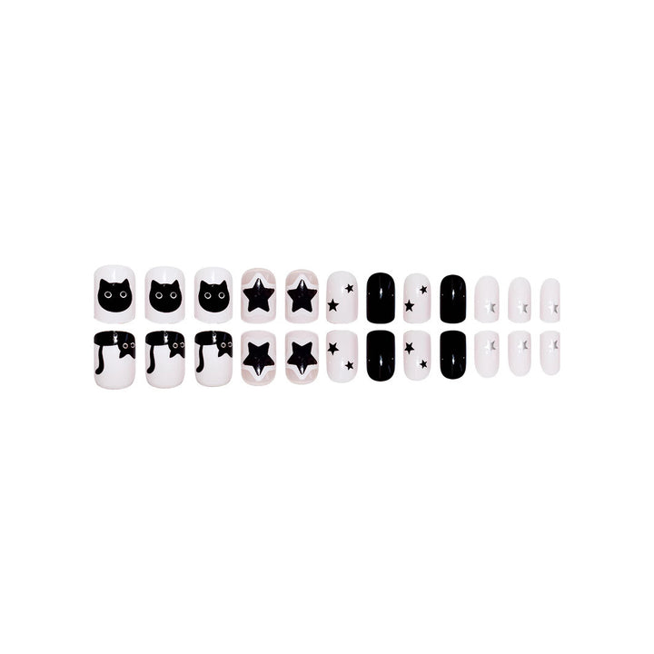Playful Cat and Star-Themed Press-On Nail Art Extensions Stornfield