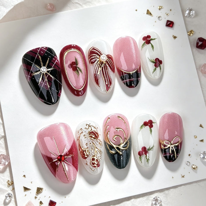 Artistic Floral-Embellished Press-On Nail Set