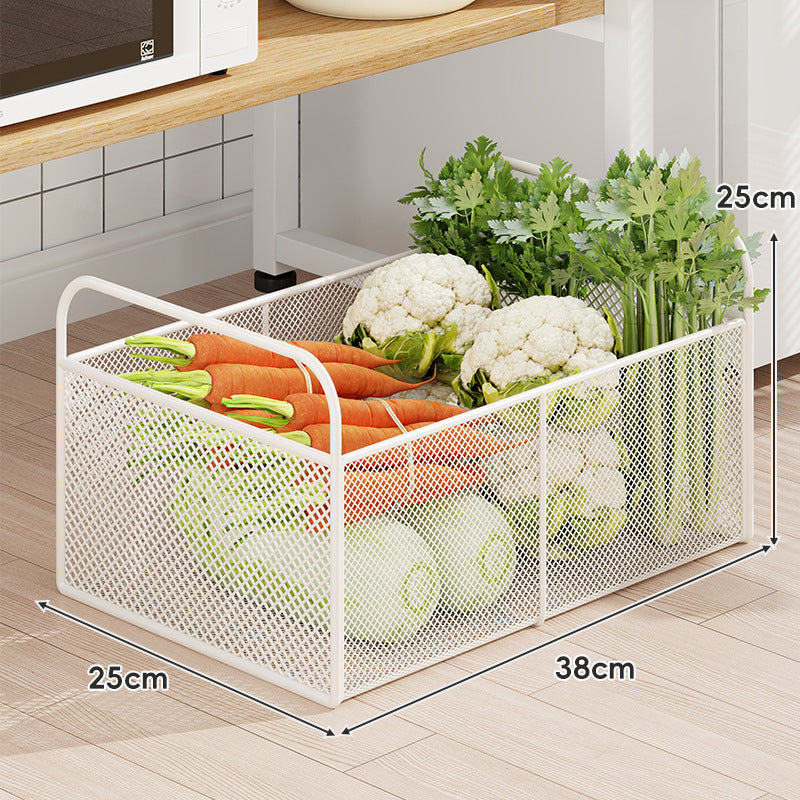 Rolling Mesh Kitchen Storage Cart with Wooden Handles