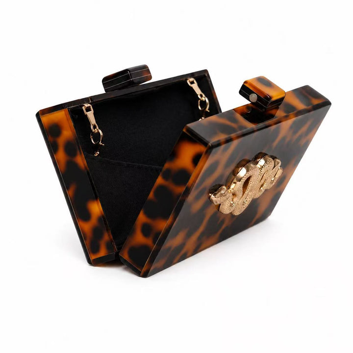 Exotic Snake-Embellished Acrylic Clutch