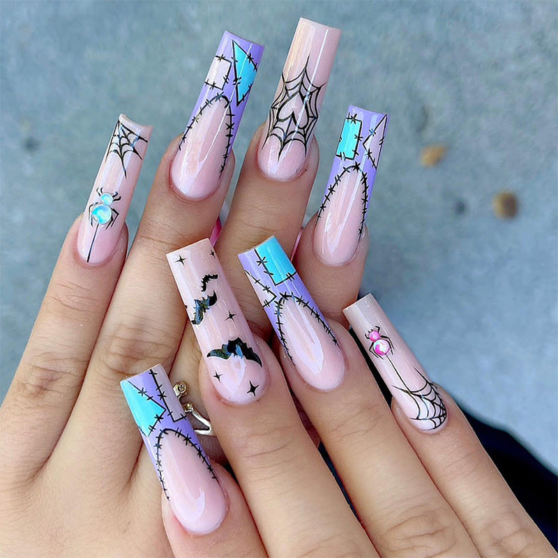Halloween-Inspired Spider and Bat Press-On Nails