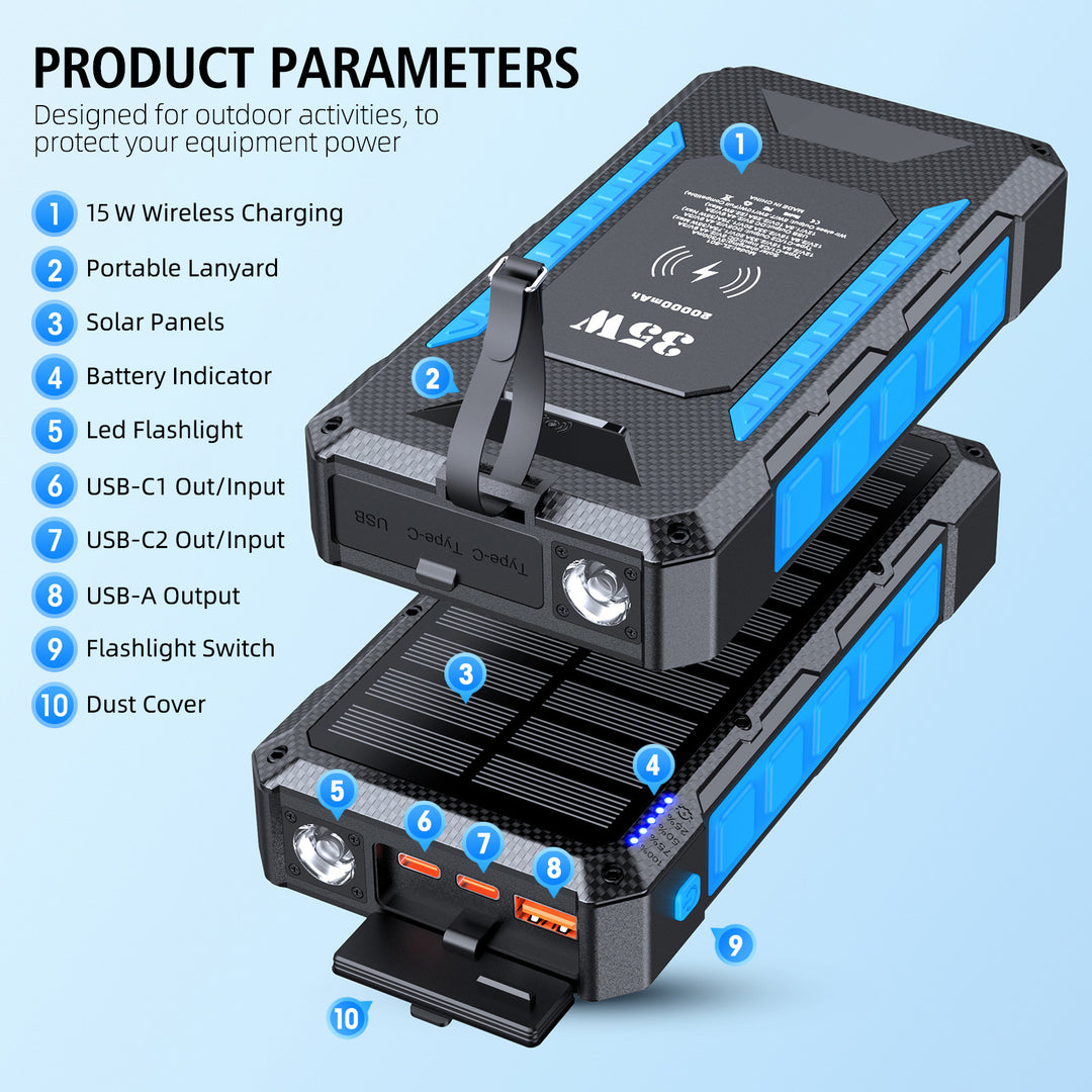 Solar Powerbank with Fast Charging Function and Integrated Flashlight Stornfield