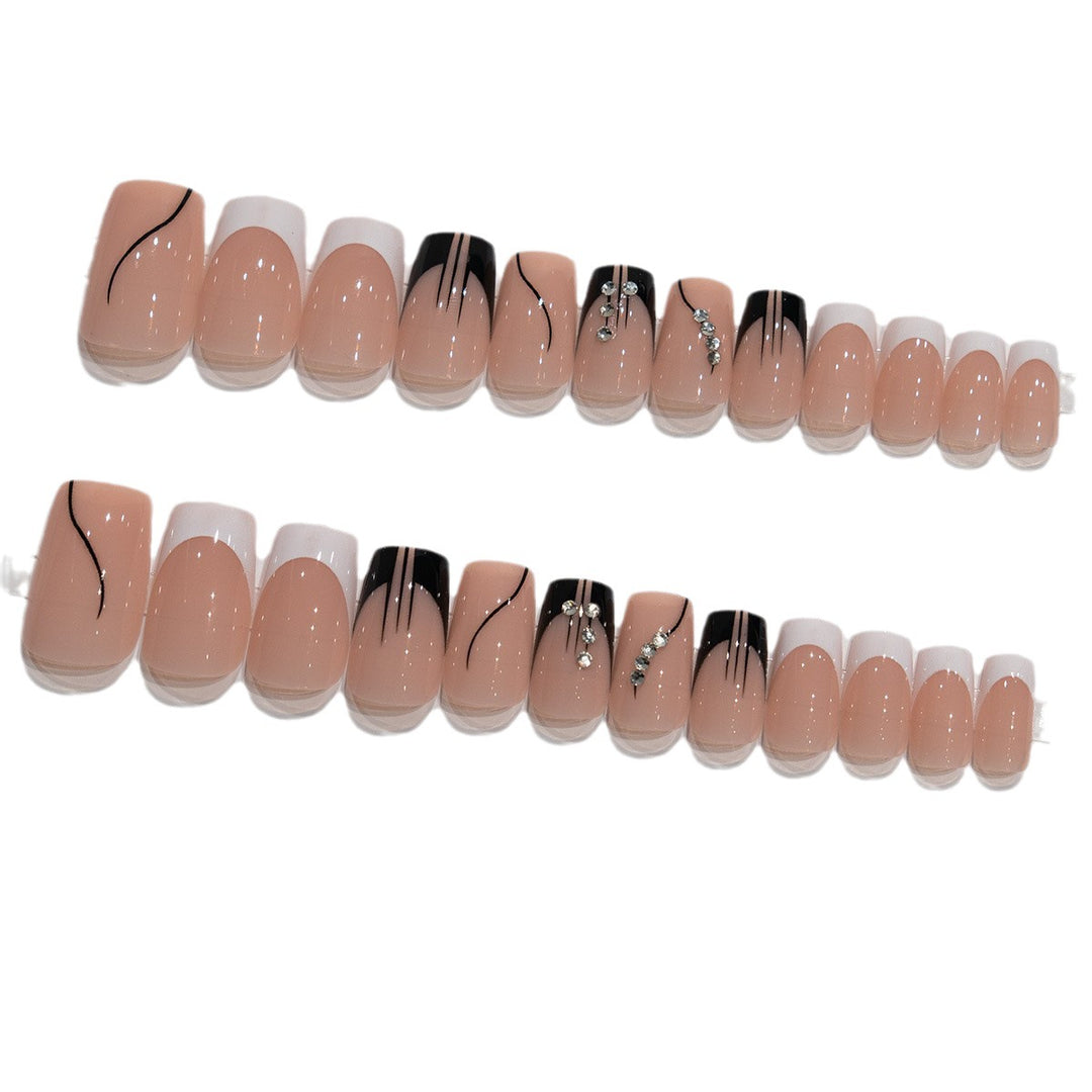 Elegant Press-On Nail Art Set with Rhinestone Accents Stornfield