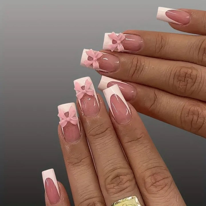 Art nail set with delicate bow decorations Stornfield