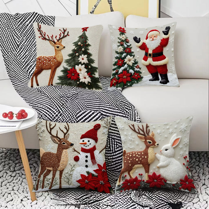 Festive Embroidered Holiday Throw Pillow Set