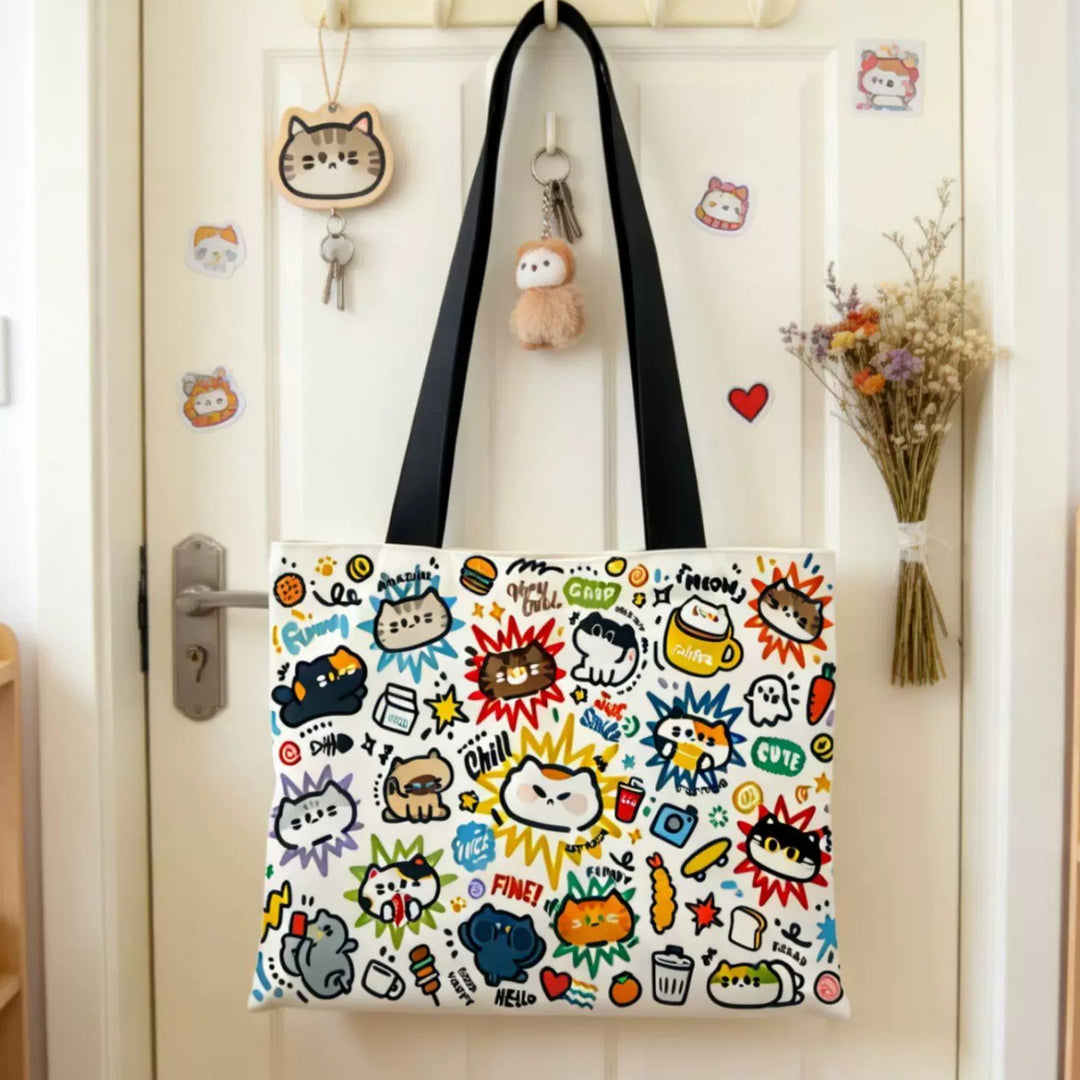 Trendy Illustrated Canvas Tote Bag