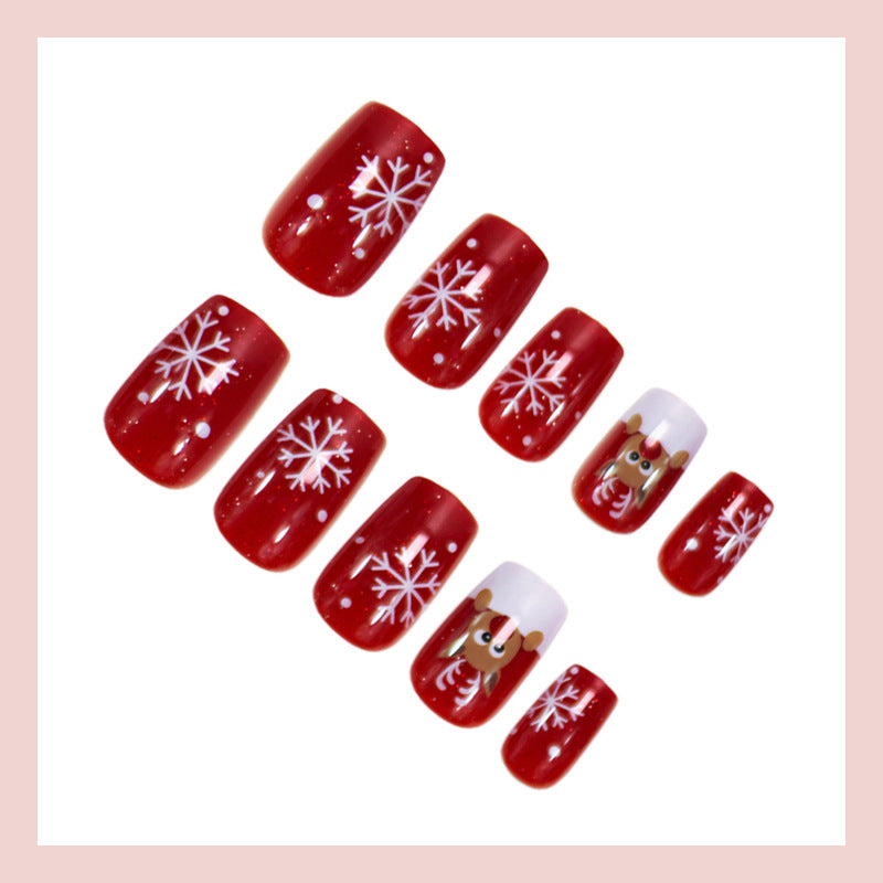 Christmas Art Nail Set with Festive Snowflake and Reindeer Designs Stornfield