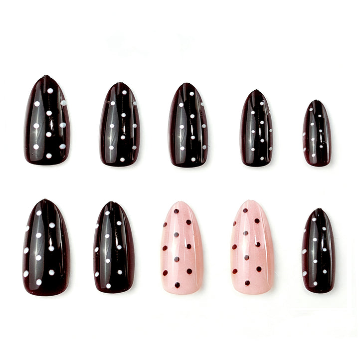Artistic Press-On Nail Art Set with Polka Dot and Glossy Finish Stornfield