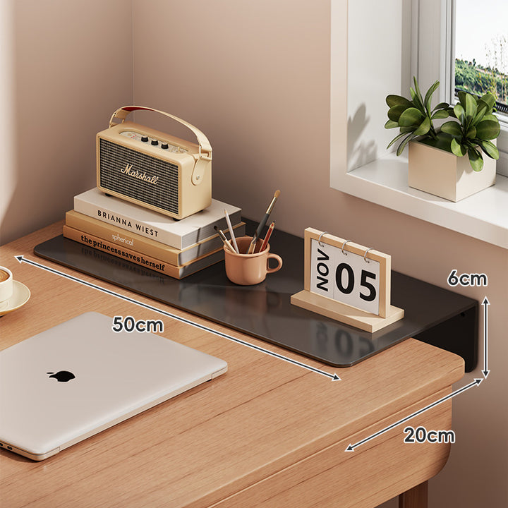 Slim Floating Wall-Mounted Desk Shelf Monitor Riser with Sleek Tempered Glass Surface