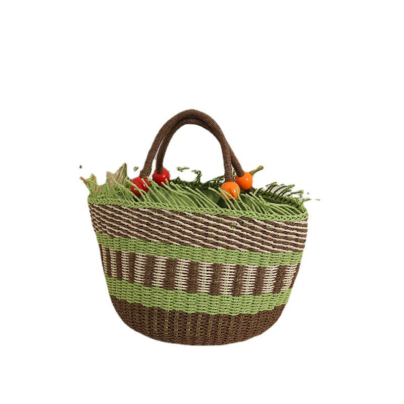 Handmade basket bag with cheerful garden design Stornfield