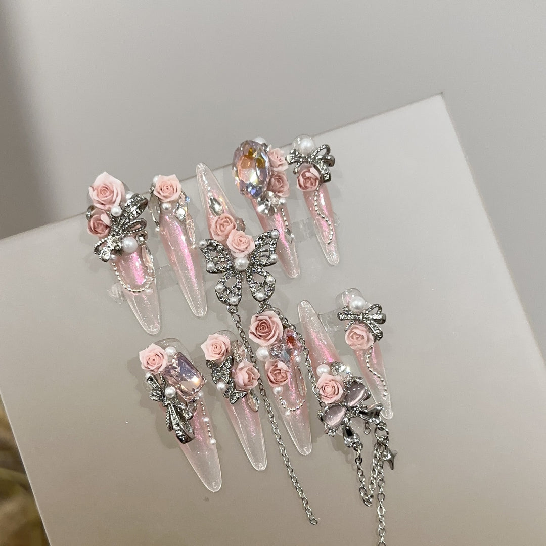 Floral Embellished Stiletto Press-On Nail Set