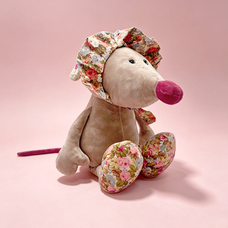 Plush Mouse Nursery Comforter with Floral Cap and Scarf, Velvet Paws Stornfield