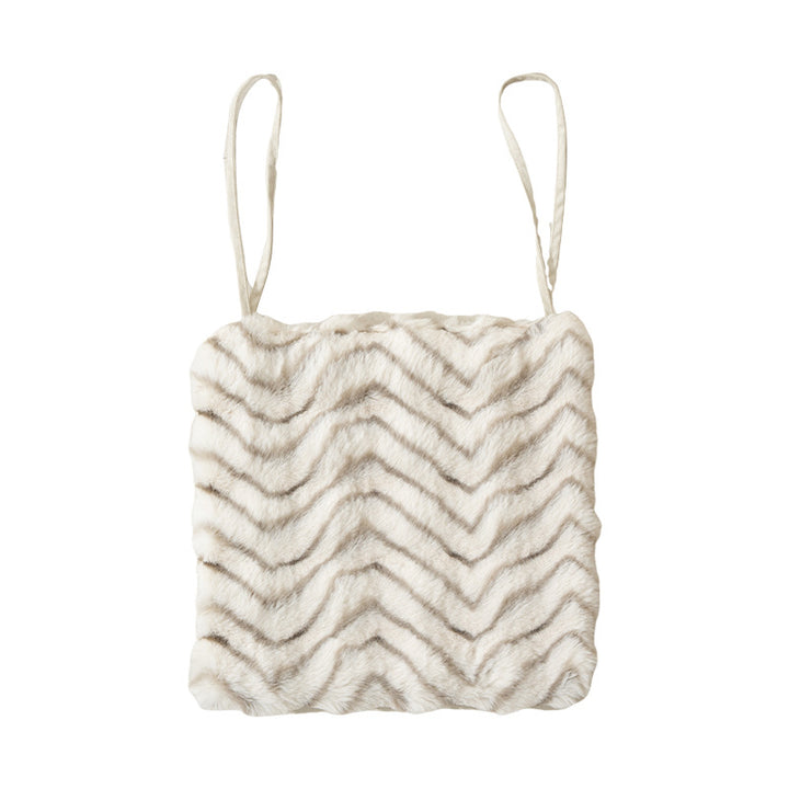 Fur Crop Top with Spaghetti Straps and Textured Zigzag Pattern