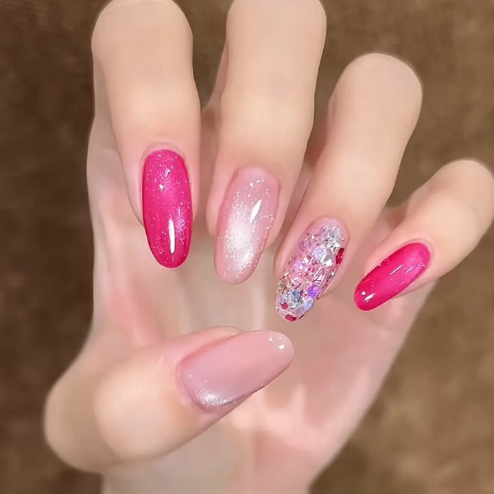 Glamorous Gel Nail Extensions with Rhinestone Accents