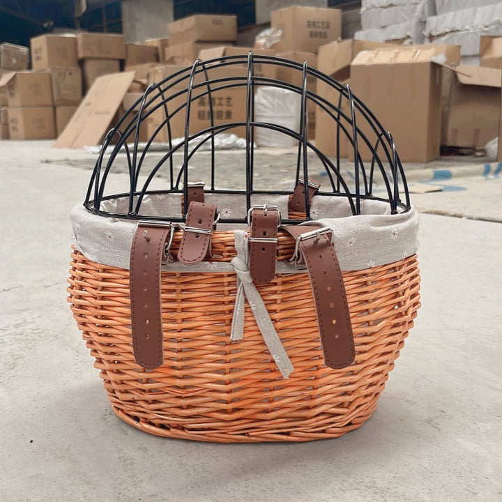 wicker bicycle pet carrier with removable washable liner and reinforced lockable metal dome Stornfield