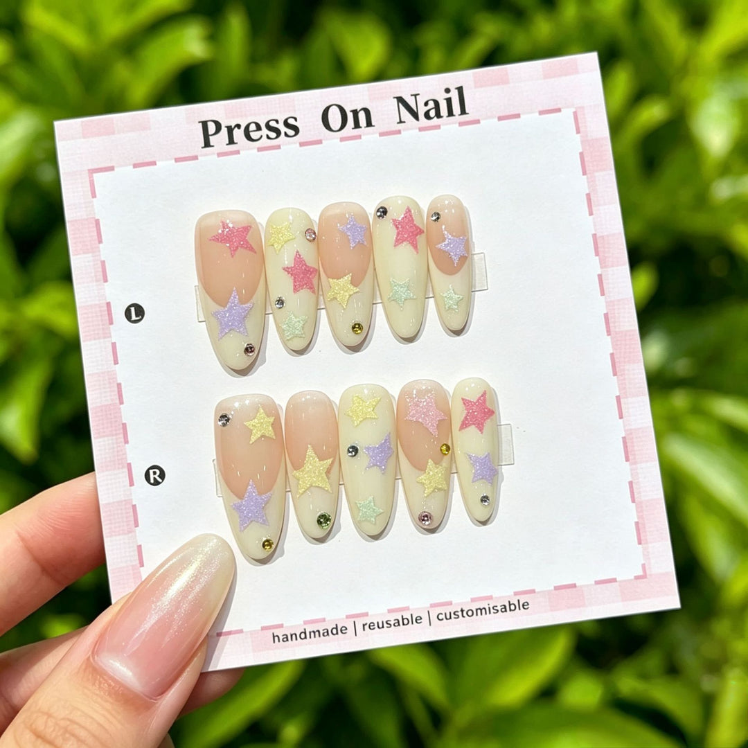 Decorative Press-On Nail Set with Gem Accents  1791774365