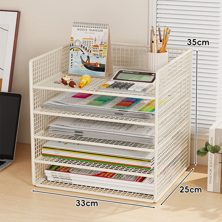 Ventilated Mesh Three-Tier Desktop Document and Magazine Organizer Rack