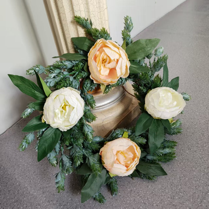 Lifelike Floral Wreath with Green Accents