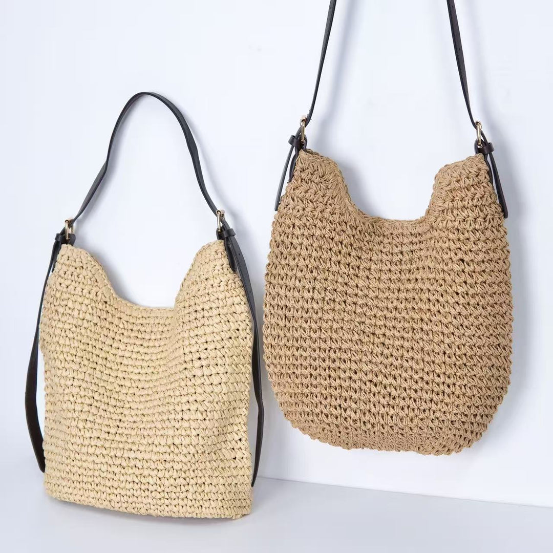 Trendy Shoulder Bag with Natural Weave and Leather Accents Stornfield