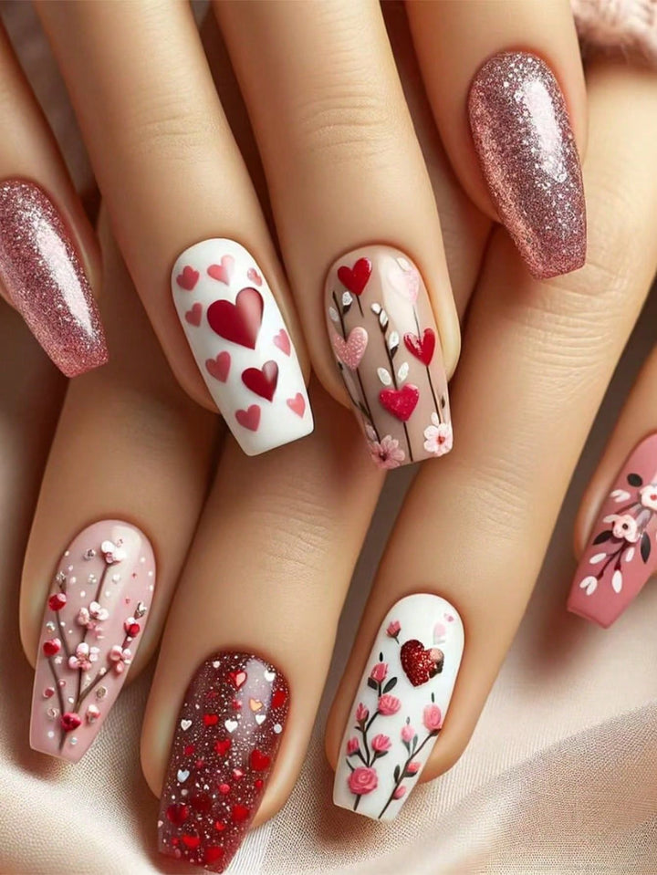 Heart-Themed Decorative Press-On Nail Art Stornfield