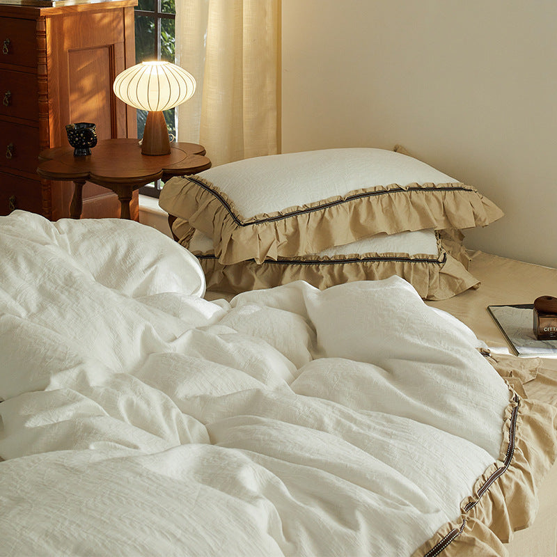 Ruffled Linen-Blend Duvet Cover Set with Frilled Edge and Euro Shams