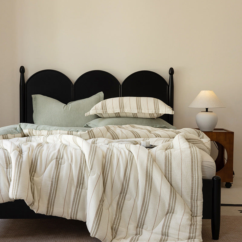 Striped Quilted Cotton-Blend Comforter and Pillowcase Set