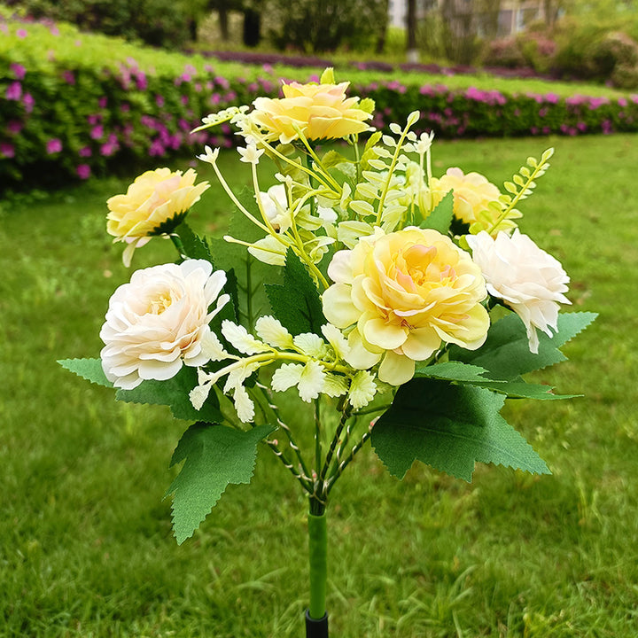 Realistic Artificial Peony Bouquet Solar Garden Stake With Dusk-To-Dawn LED And Adjustable Stem Stornfield