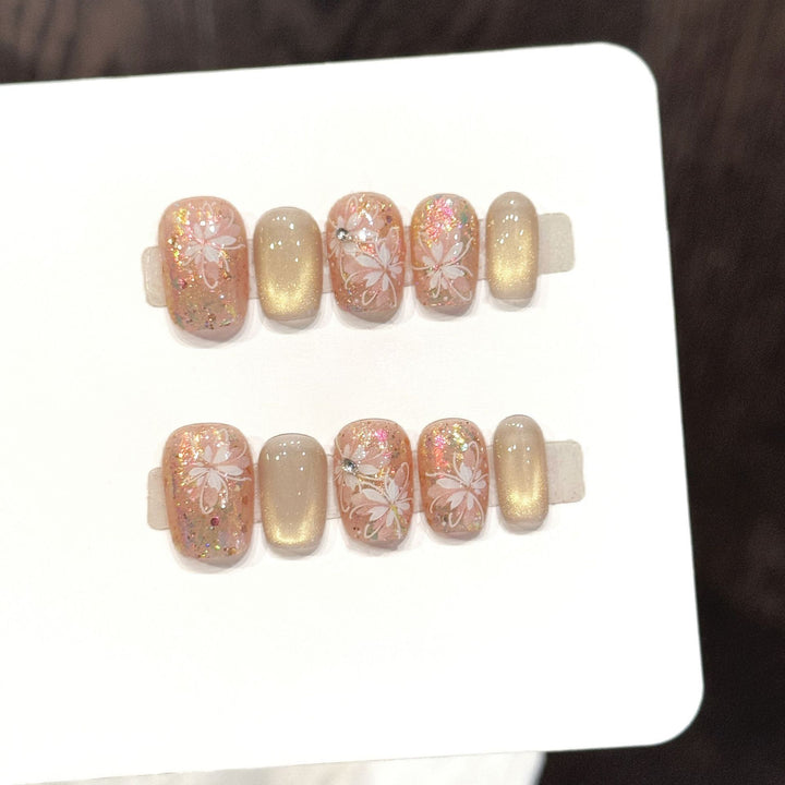 Delicate Floral Accented Press-On Nail Art Set
