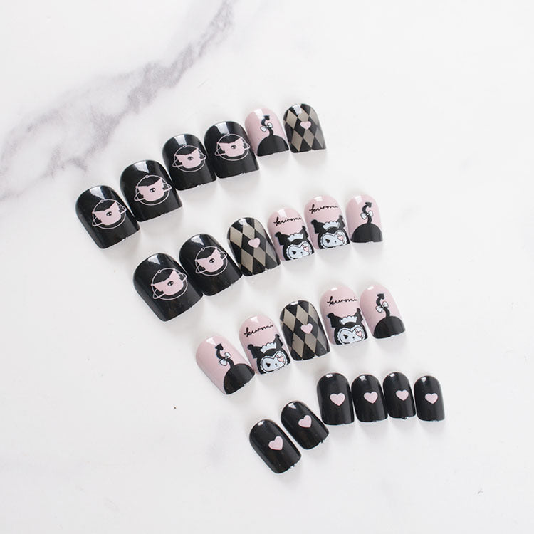 Premium artificial nail set with creative black and white designs Stornfield