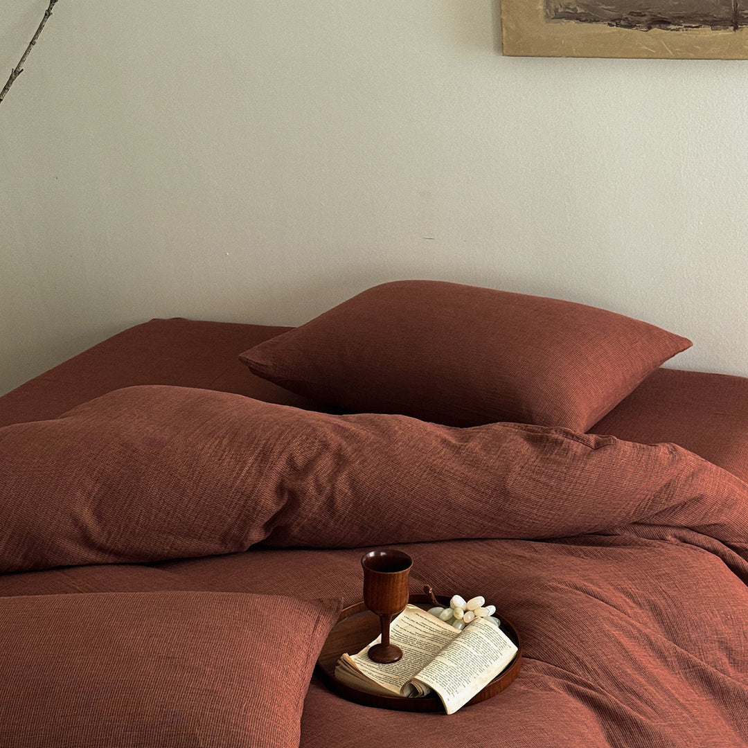 Textured Slub Cotton-Linen Duvet Cover Set with Envelope Shams