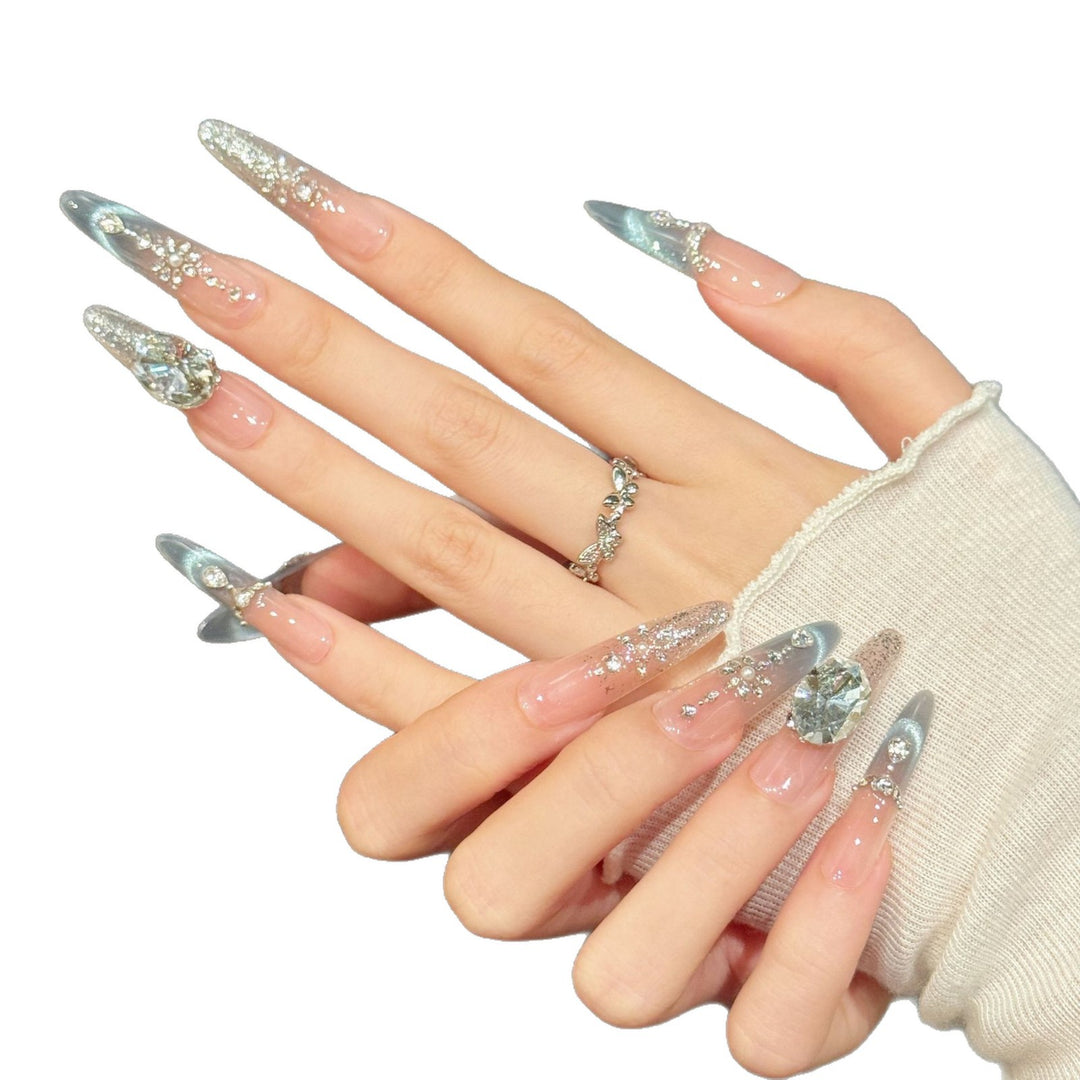 Glamorous Stiletto Press-On Nail Art Set with Rhinestone Embellishments
