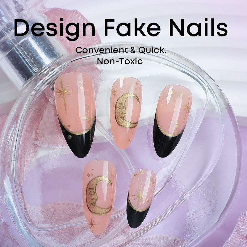 Nail extension set with elegant black-pink design and shiny accents Stornfield