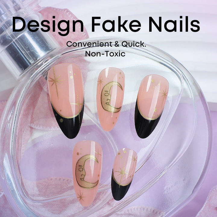 Nail extension set with elegant black-pink design and shiny accents Stornfield