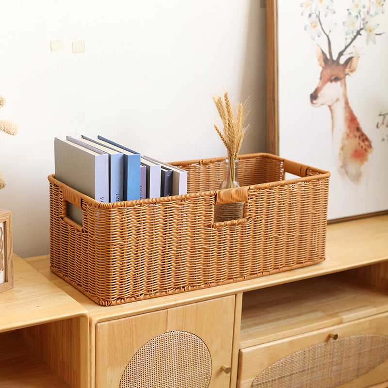 Handwoven Rectangular Storage Bin with Cutout Handles Stornfield