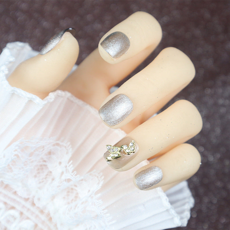 Glittery Press-On Nail Art Set with Elegant Butterfly Accents Stornfield