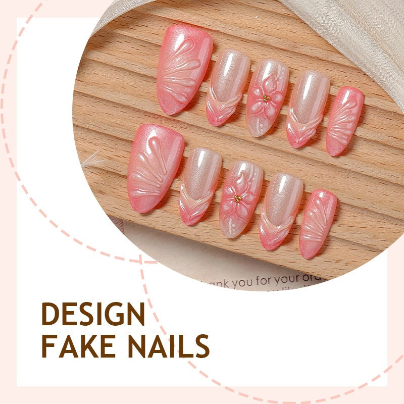 Artificial nail set with filigree flowers and glitter accents Stornfield