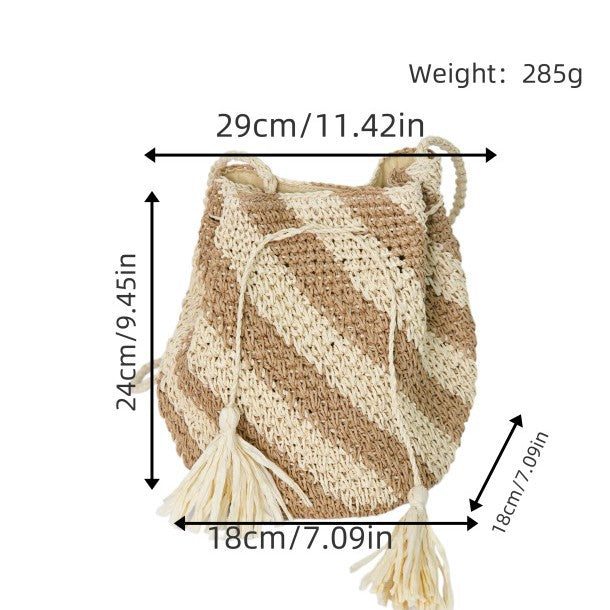 Braided Tote Bag with Tassels and Striped Design Stornfield