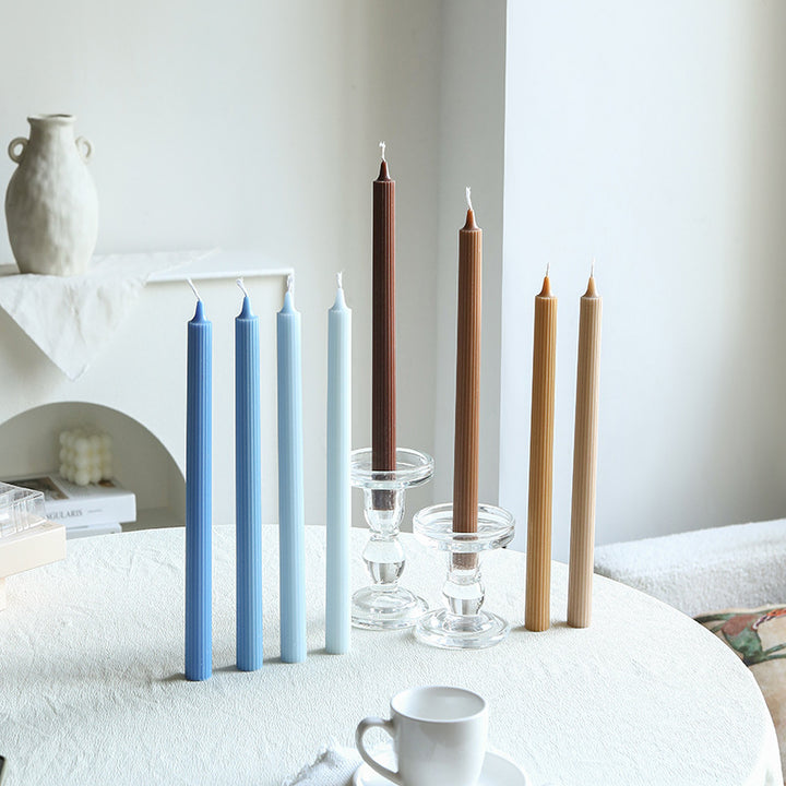 Tall Ribbed Dinner Taper Candle Set for Tabletop Decor