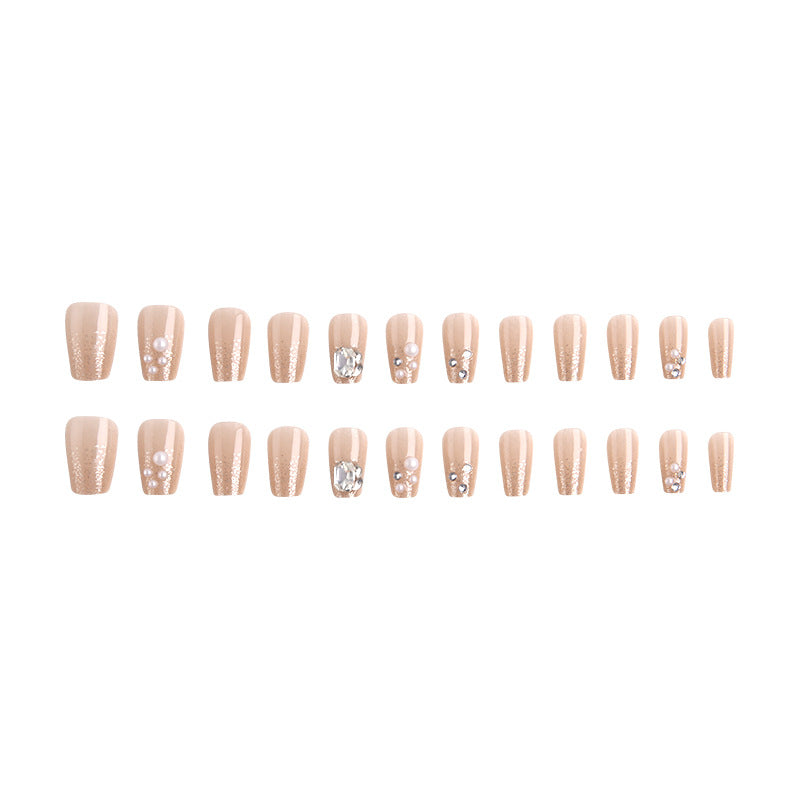 Artificial nail set with elegant pearl and glitter design Stornfield