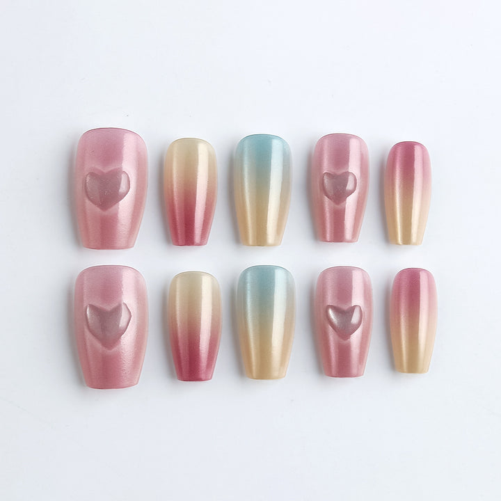 Heart-Embellished Gradient Press-On Nails Stornfield