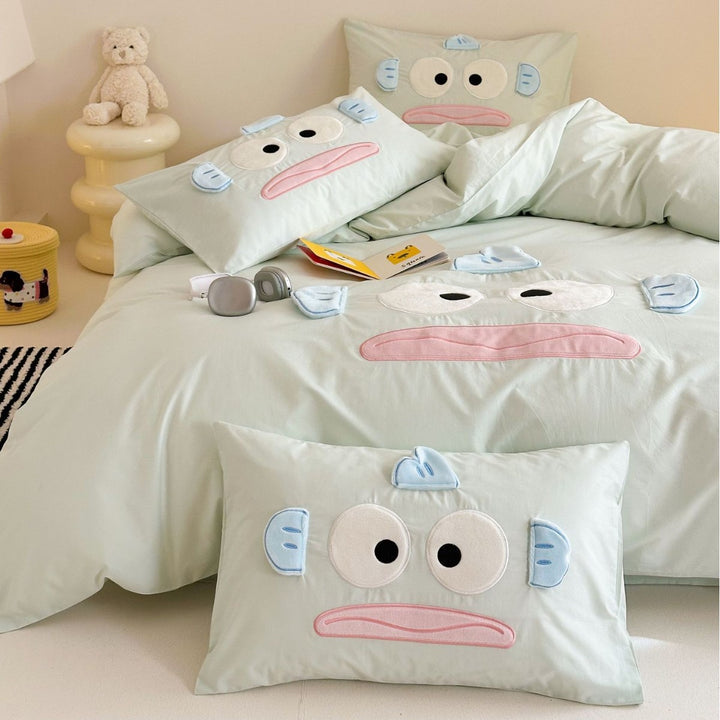 Playful 3D-Appliqué Cotton Percale Duvet Cover Set with Removable Character Ears & Envelope Pillow Shams