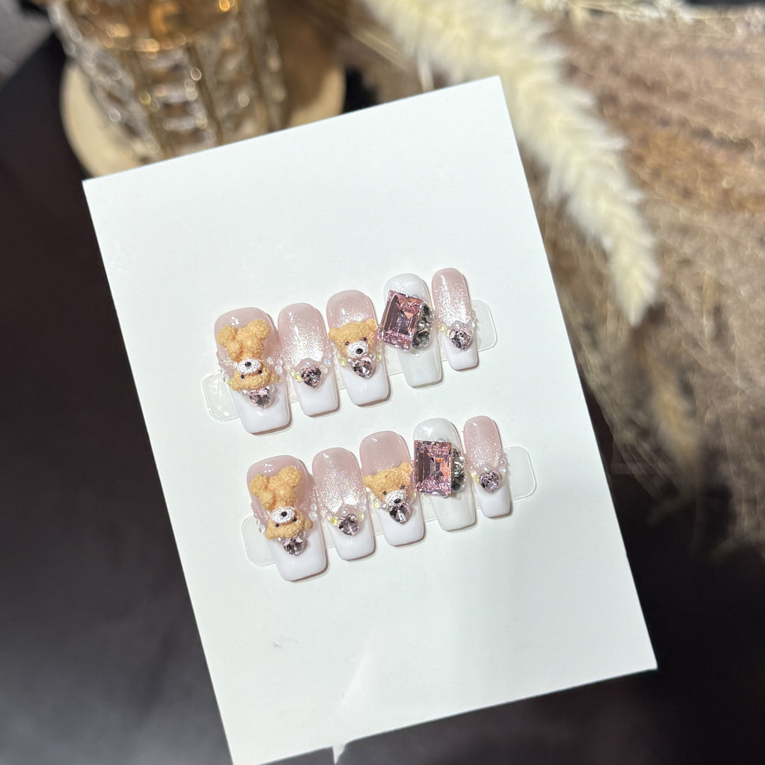Cute Bear-Themed Press-On Nail Set